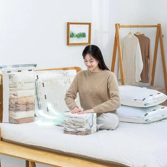 No Pump Required Vacuum Compression Bag for Storing Clothes Clothing Empty Packed Bags Storage Organizer Travel Accessories